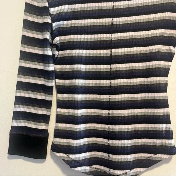 FREE PEOPLE Good on You Grey Multi Striped Three Quarter Sleeve Tee - Picture 10 of 14